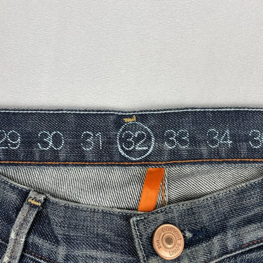 Earnest Sewn Jeans Mens 32x27 Fulton‎ Dark Wash Blue Denim Button Fly USA Made